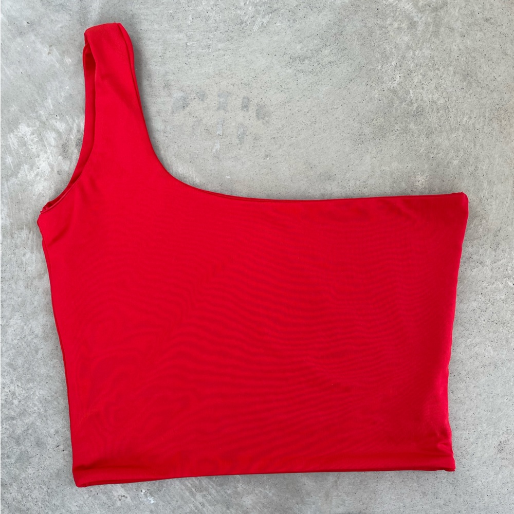red one strap crop top